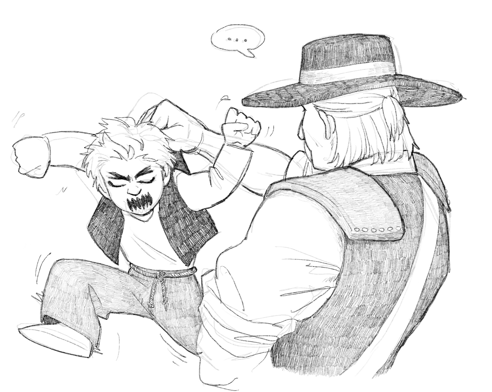 Kid Lambert being held back by a Younger Vesemir like the feral creature from that gif.